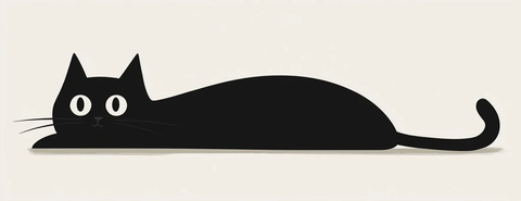 黑猫躺卧尾直伸双眼神情