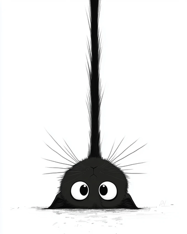 黑猫倒挂长尾大眼