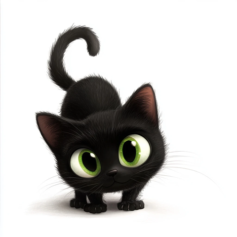 黑猫绿眼蹲伏准备扑跳