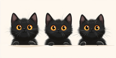 黑白猫插画简洁线条风格