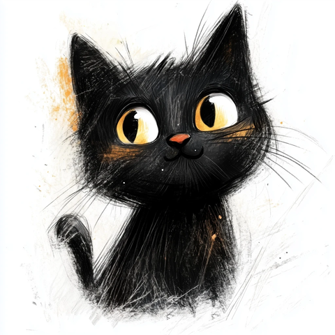 彩色铅笔绘制黑猫图案