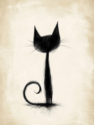 长尾卡通猫简约线稿