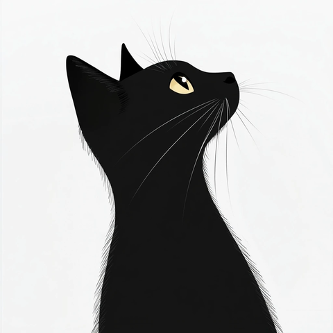 黑猫侧面简约插画