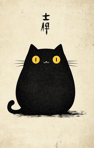 墙绘卡通猫木刻版画