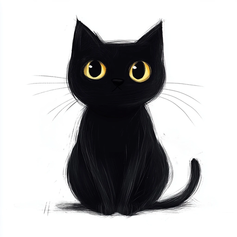 黑猫简笔画白色背景