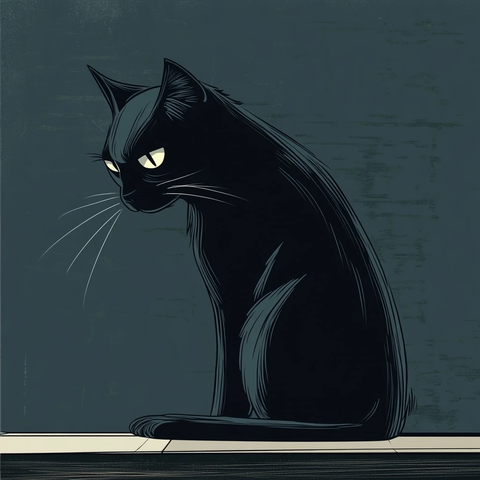 黑猫坐在桌上望向下方