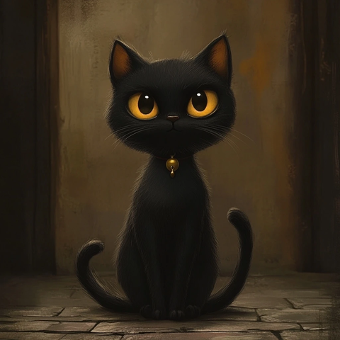 黑猫全身像插画