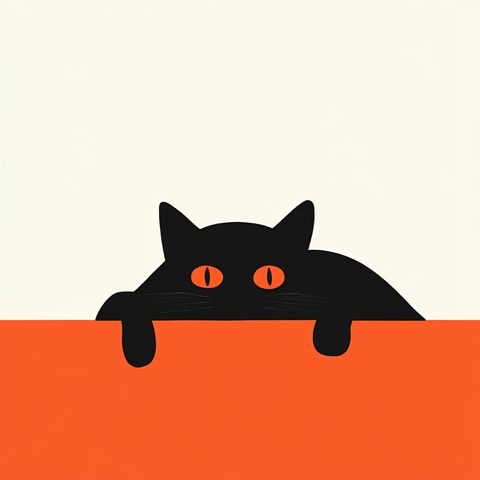 黑猫仰卧橙桌一腿悬空