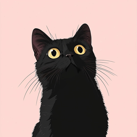 黑猫坐姿动漫风格插画