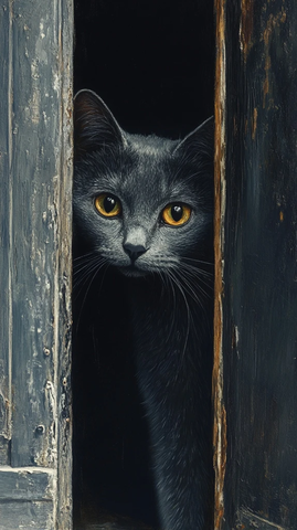 俄罗斯蓝猫躲门后观察