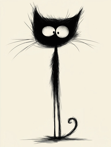 简约卡通黑猫线稿