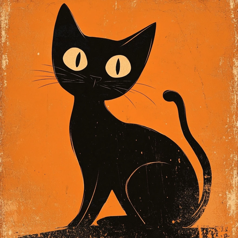 年代黑猫万圣节插画