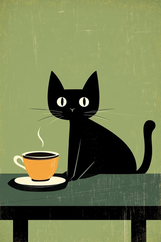 黑猫咖啡桌插画
