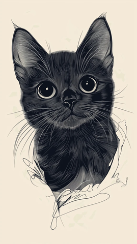 线性猫咪图案女式恤