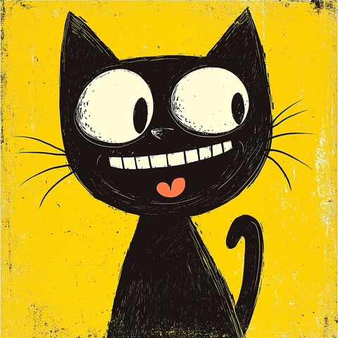 黑猫大笑夸张表情插画