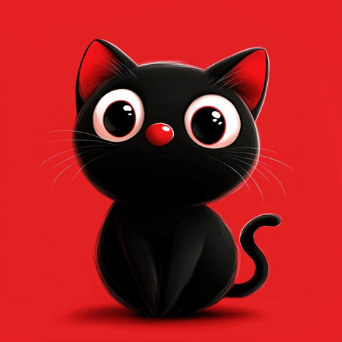 红色鼻子黑猫可爱卡通