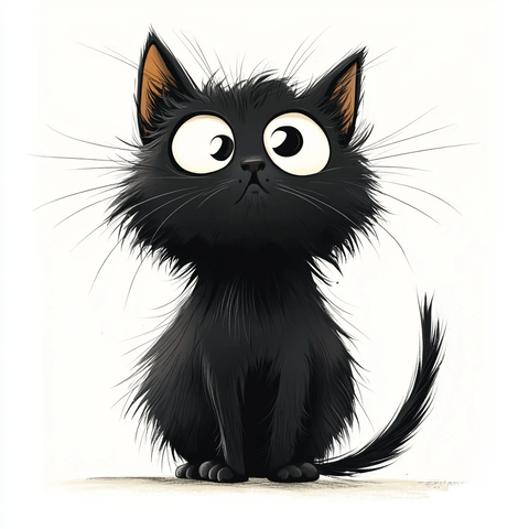 惊恐黑猫夸张表情矢量插画