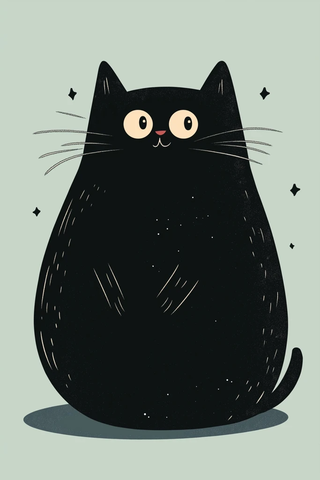 胖黑猫涂鸦插画