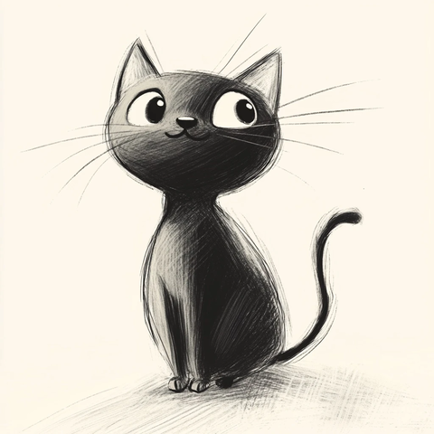 猫咪玩耍线稿插画