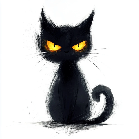 万圣节黑猫黄眼插画