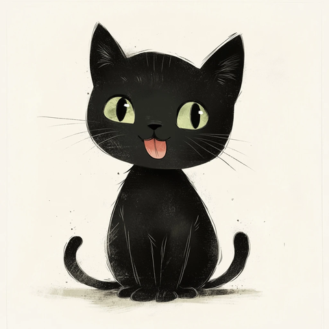 黑色小猫绿色眼睛伸舌头