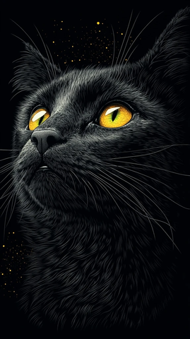 黑白猫头绿眼线稿