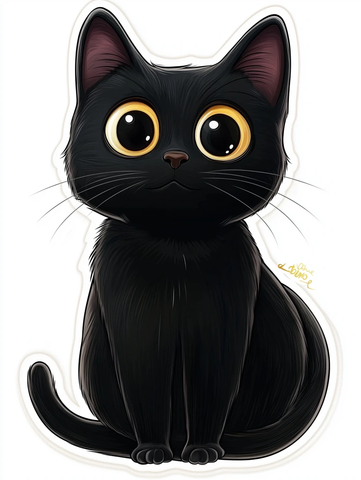 黑猫数字贴纸插画