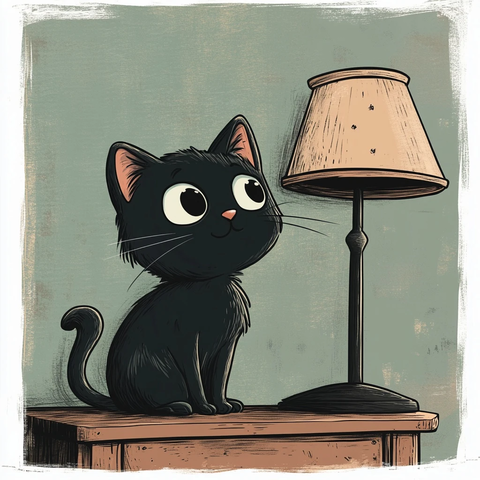 黑猫夜灯台休息