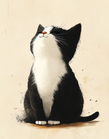 猫瑜伽水墨画全幅肖像