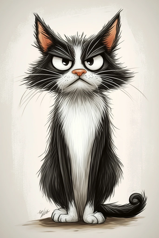 黑白双色猫油画