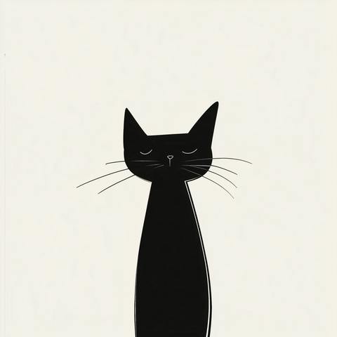 黑白线条猫插画