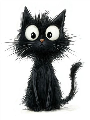 黑猫坐姿水彩插画