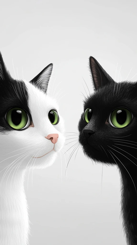 黑猫白猫可爱对视