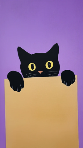 黑猫探头出纸箱