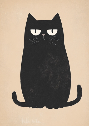 黑白猫眼插画简约风格
