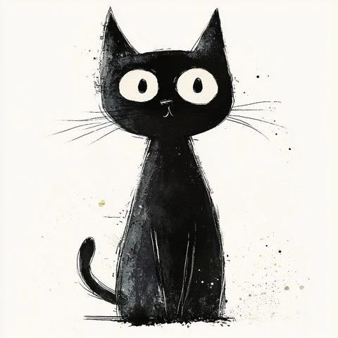 卡通水彩简笔黑猫图案