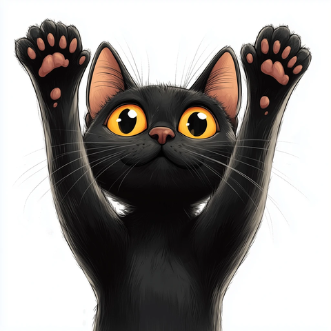 黑猫伸展爪子卡通图
