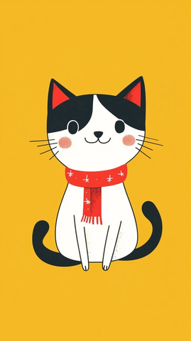 猫咪戴红围巾黄色背景