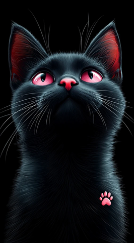 黑猫粉眼卡通爪印矢量图
