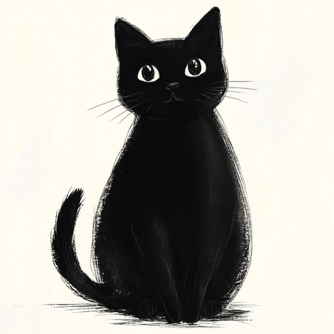 手绘黑猫铅笔草图