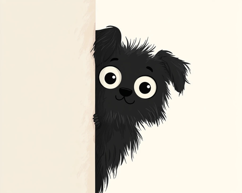 黑狗躲墙后可爱表情