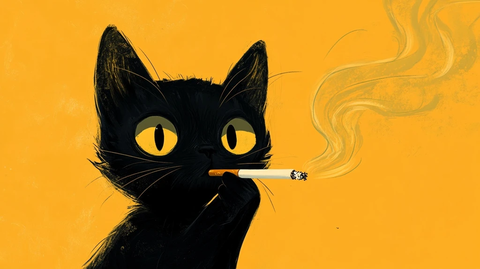 黑猫叼烟动漫风明信片