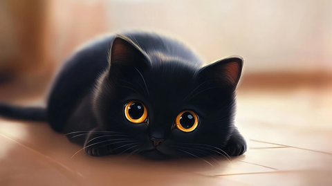 黑猫蜷缩木地板