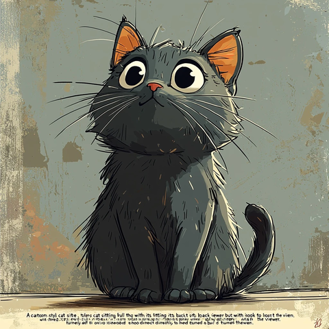 卡通猫背对坐姿回头看