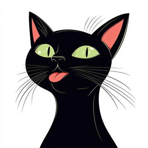 黑猫绿眼微笑舔唇插画