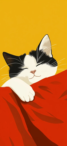 红色毯上熟睡猫