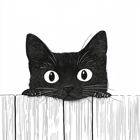 黑白色猫咪探头围栏