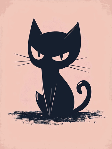愤怒黑猫剪影卡通画