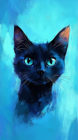 猫肖像荧光蓝背景