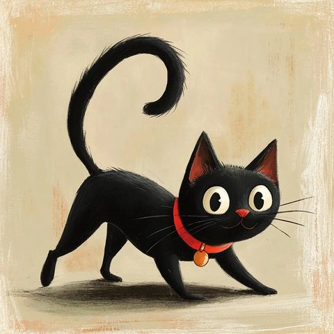 黑猫红项圈伸展